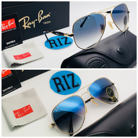 RAY-BAN Blue Shaded & Gold 3517 Sunglass For Unisex.