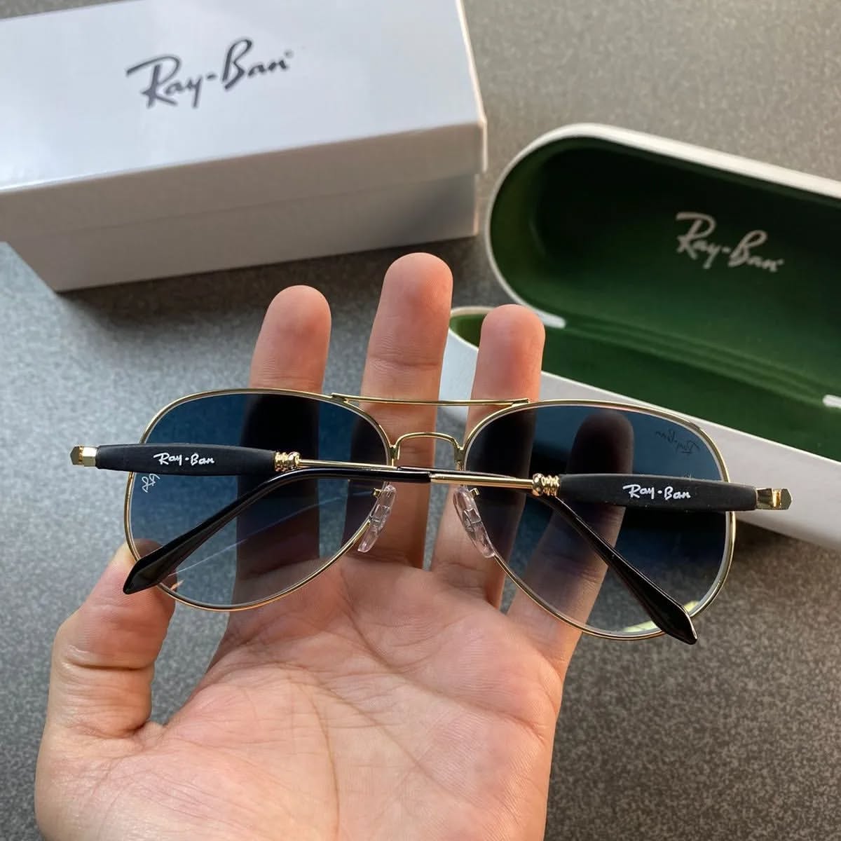 Ray Ban Gold Blue 3517 Sunglass For Daily Causal Evergreen UV Protected For Unisex