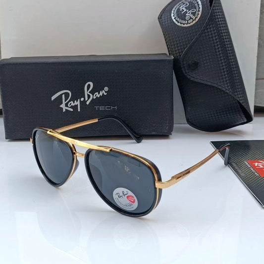 RAY-BAN New Attractive Black & Gold 3136 Square Aviator Style Sunglass For Unisex