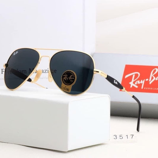 RAY-BAN Black & Gold 3517 Oval Trendy Hot Favourite Wintage Sunglass