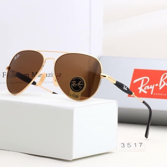 RAY-BAN Brown & Gold 3517 Oval Trendy Hot Favourite Wintage Sunglass For Unisex.