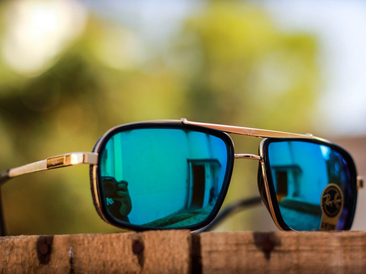 New Stylish Aqua Blue & Gold 4413 Square Causal Latest Sunglass For Unisex.
