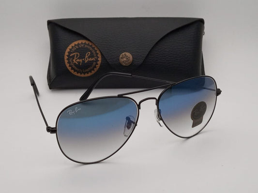 RAY-BAN Blue Shade & Black 3026 Oval Aviator Metal Trendy Hot Favourite Wintage Sunglass For Unisex.