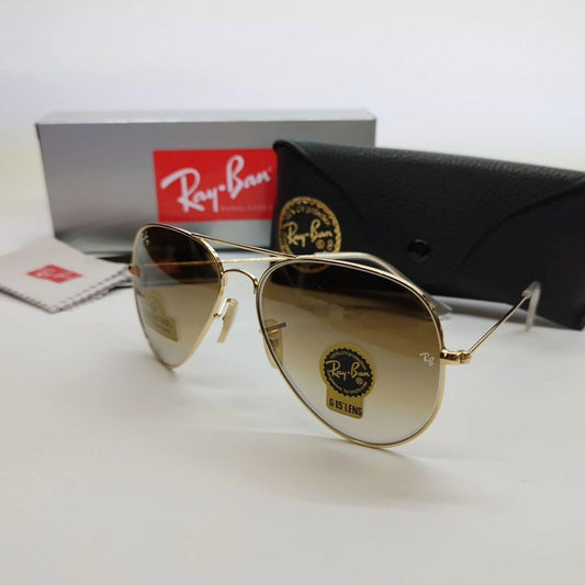 RAY-BAN Brown Shade & Gold 3026 Oval Aviator Metal Trendy Hot Favourite Wintage Sunglass For Unisex.