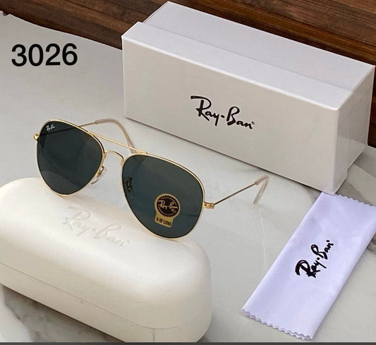 RAY-BAN Black & Gold 3026 Oval Aviator Metal Trendy Hot Favourite Wintage Sunglass For Unisex.