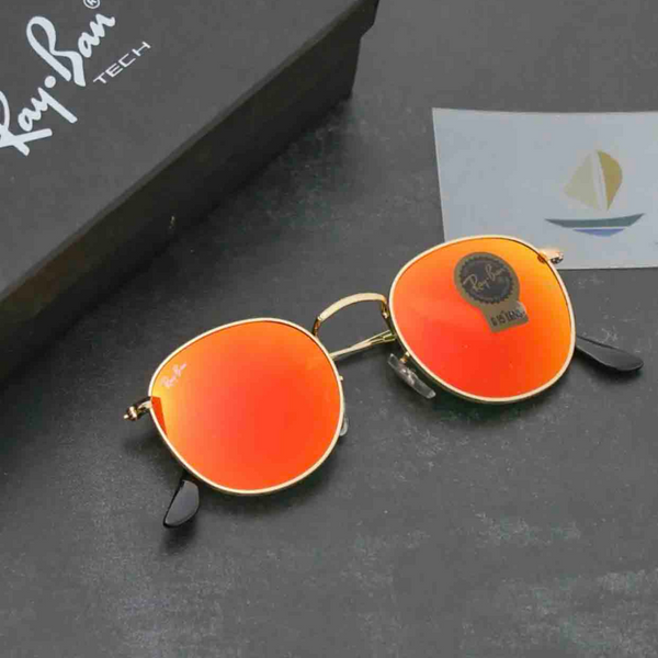 RAY-BAN New Stylish Attractive Orange & Gold 3447 Round Sunglass For Unisex