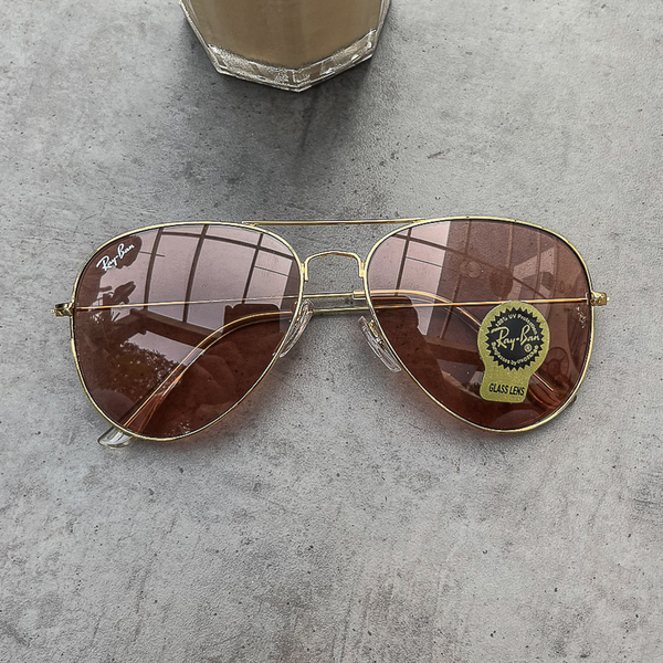 RAY-BAN Brown & Gold 3026 Aviator Causal Latest Sunglass For Unisex.