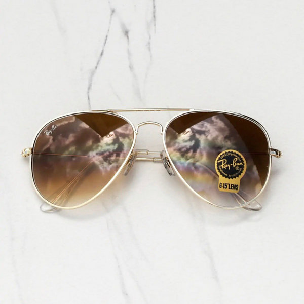 RAY-BAN Brown Shaded & Gold 3026 Aviator Causal Latest Sunglass For Unisex.