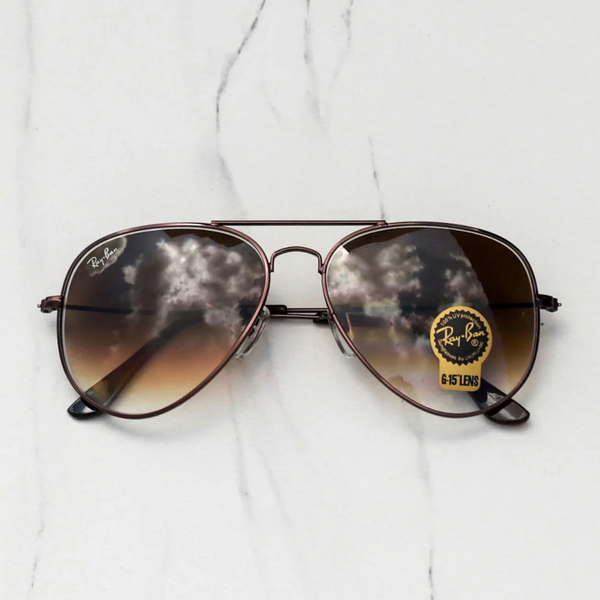 RAY-BAN Brown Shaded & Brown 3026 Aviator Causal Latest Sunglass For Unisex.