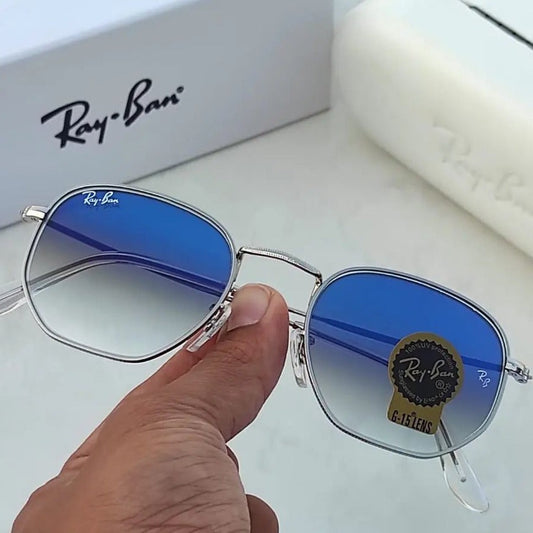 RAY-BAN New Stylish Attractive Blue Shaded & Gold 3447 Round Sunglass For Unisex