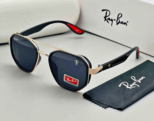 RAY-BAN New Stylish Attractive Black & Gold 3447 Round Sunglass For Unisex