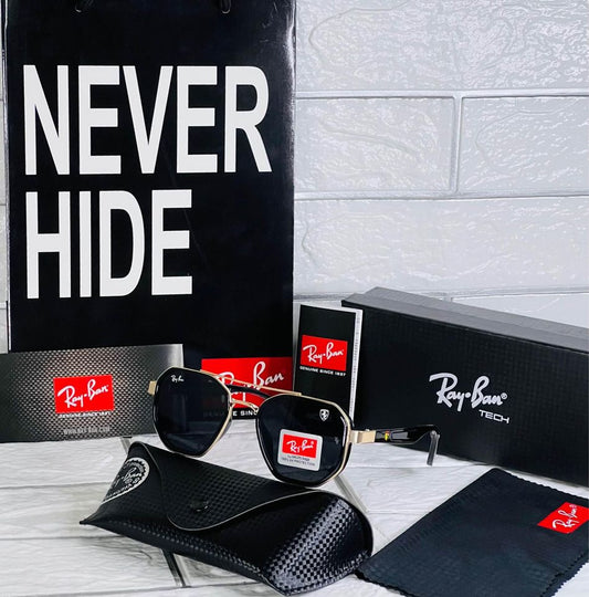 RAY-BAN New Stylish Attractive Black & Gold 4400 Round Sunglass For Unisex