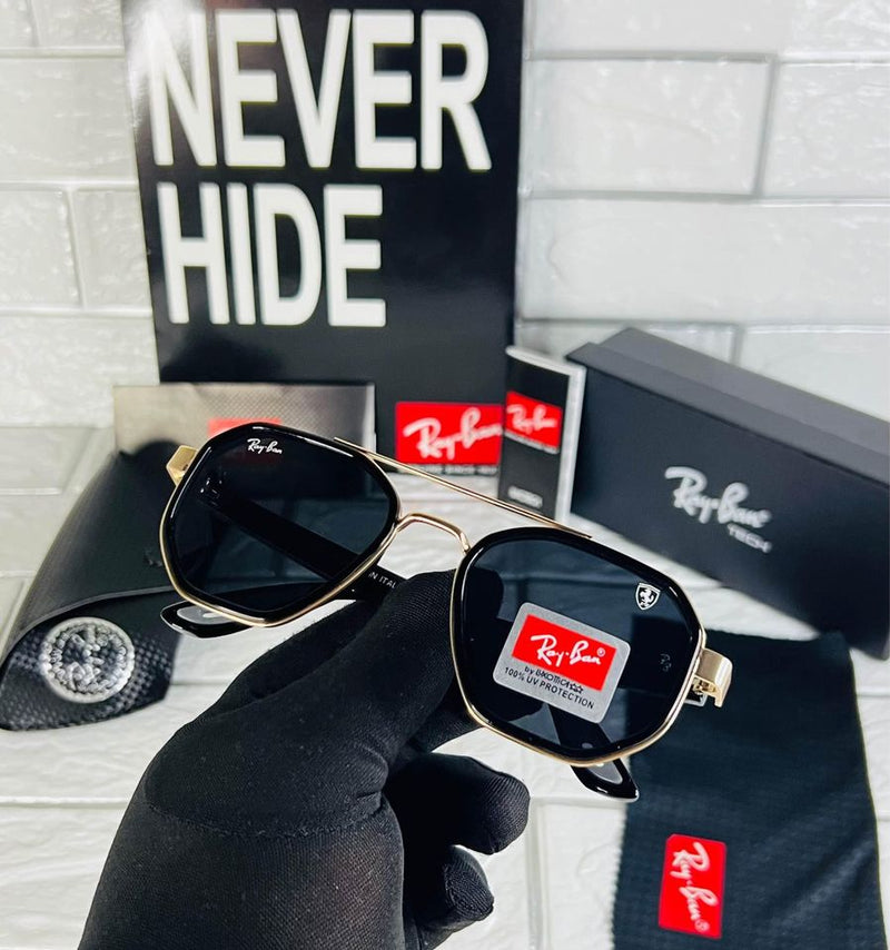 RAY-BAN New Stylish Attractive Black & Gold 4400 Round Sunglass For Unisex