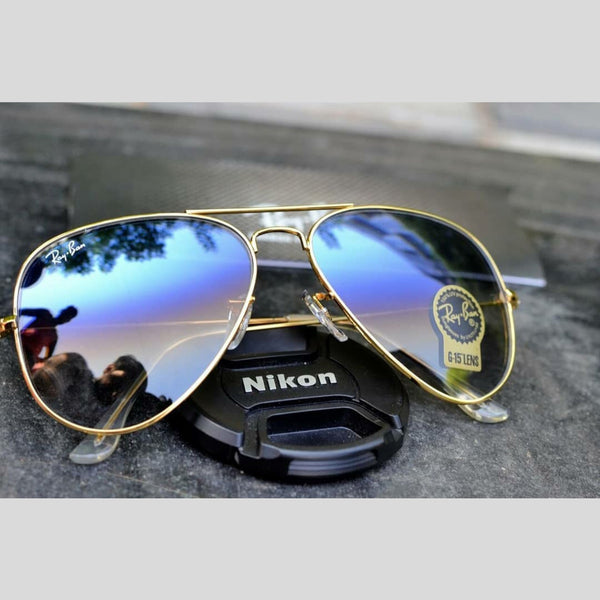 RAY-BAN Blue Shaded & Gold 3026 Oval Aviator Causal Latest Sunglass For Unisex.