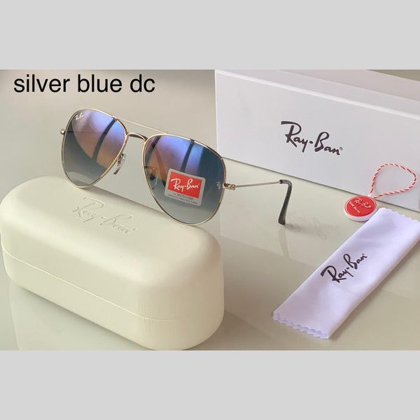 RAY-BAN Blue Shaded & Silver ( 3026 ) Aviator Men's Hot Favorite Trendy Sunglasses.