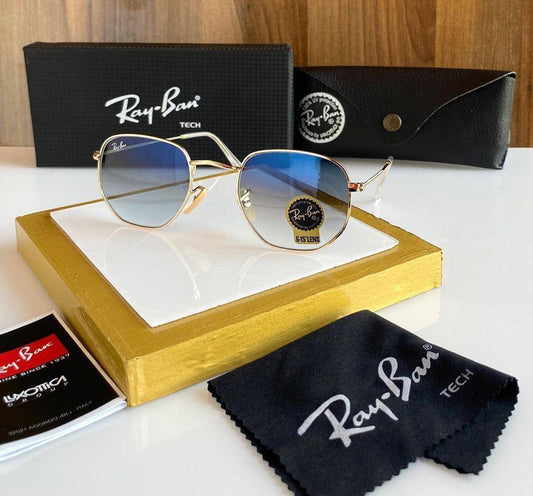 RAY-BAN New Stylish Attractive Blue Shaded & Gold 3447 Round Sunglass For Unisex