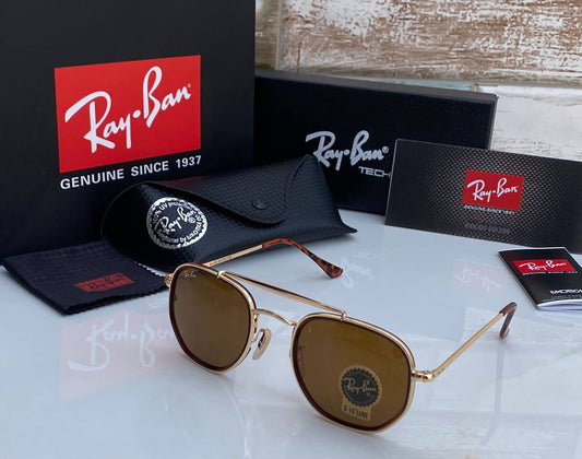 RAY-BAN New Stylish Attractive Brown & Gold 3447 Round Sunglass