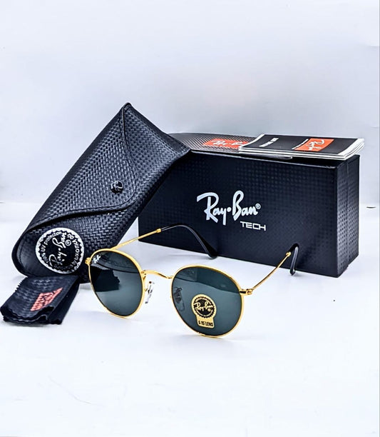 RAY-BAN New Stylish Attractive Black & Gold 3447 Round Sunglass