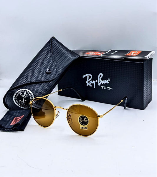 RAY-BAN New Stylish Attractive Brown & Gold 3447 Round Sunglass For Unisex