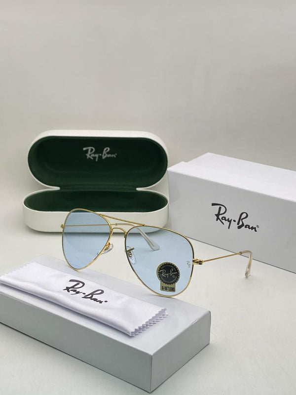 RAY-BAN Blue Shade & Silver 3026 Oval Aviator Metal Trendy Hot Favourite Wintage Sunglass For Unisex